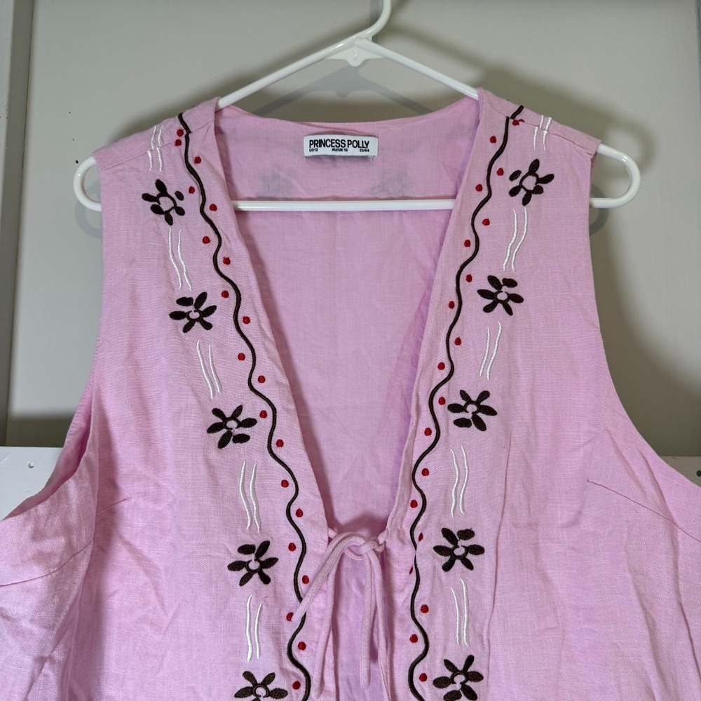 Princess Polly Boho Waistcoat Women's Size 12 Vest Floral Embroidered Tie-Front - Picture 3 of 12